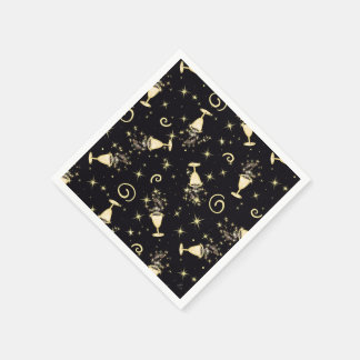 Serviette En Papier Fête étincelante Gold & Black Cocktails&Stars