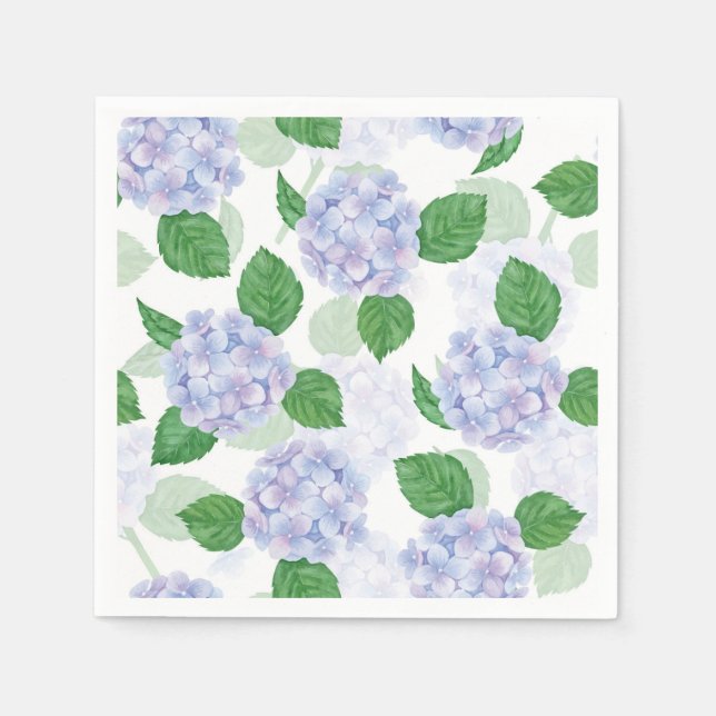 Serviette En Papier Fête Fleur d'Hydrangea Aquarelle Bleue (Devant)