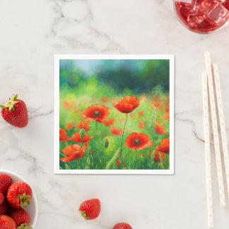 Serviette En Papier Fête florale du coquelicot rouge