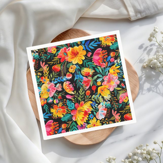 Serviette En Papier Fête Florale mexicaine noire (Créateur téléchargé)