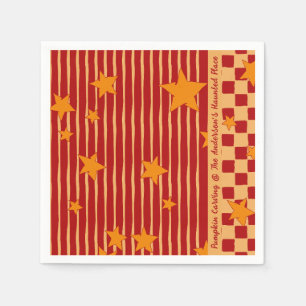 Serviette En Papier Fête Halloween Retro Brick Rouge Étoile Rayée