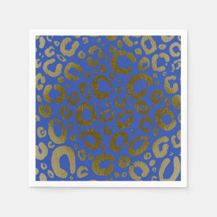 Serviette En Papier Fête Impression Léopard Bleu Royal & Or
