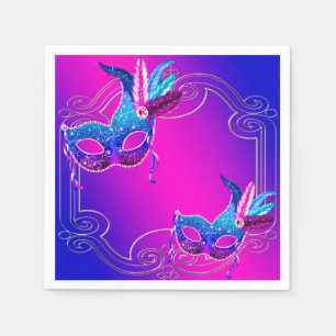 Serviette En Papier Fête Masquée Rose Violet Bleu Canard