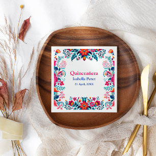 Serviette En Papier Fête mexicaine de quince ans en blanc à motifs flo