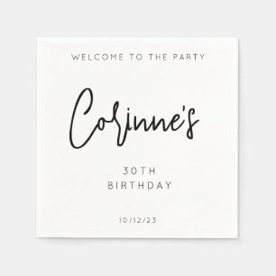 Serviette En Papier Fête Minimaliste de Black White 30e anniversaire