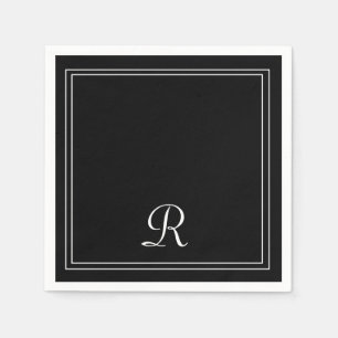 Serviette En Papier Fête Monogramme simple moderne en noir et blanc