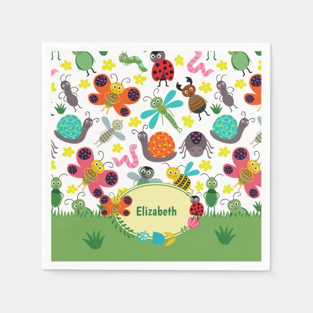 Serviette En Papier Fête Motif Enfants  aux insectes de printemps colo (Devant)