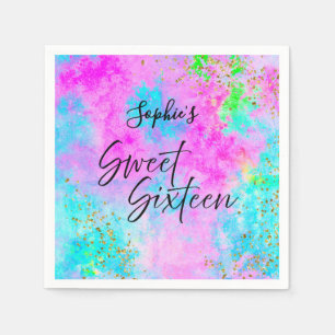Serviette En Papier Fête Néon Aquarelle Sweet Sixteen
