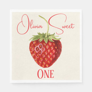 Serviette En Papier Fête personnalisée de fraise rouge vintage