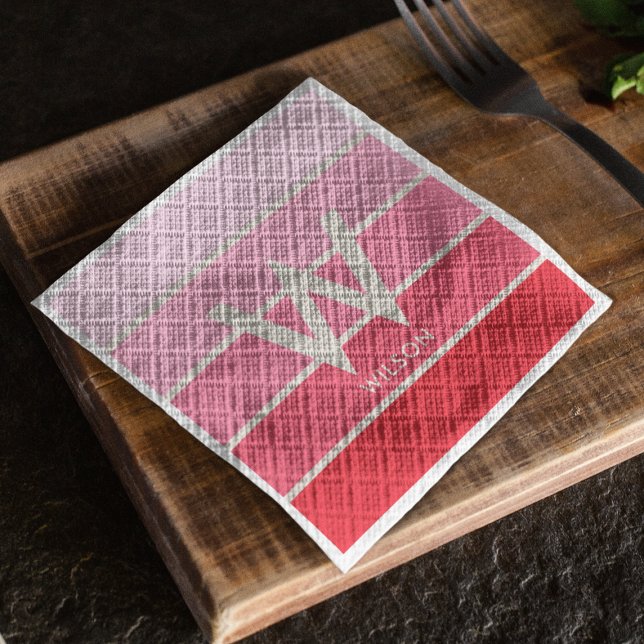 Serviette En Papier Fête personnelle avec monogramme rayé dégradé rose (Créateur téléchargé)