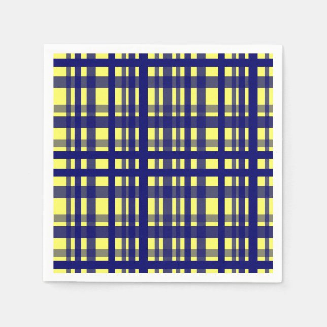 Serviette En Papier Fête Plaid Jaune & Bleu foncé (Devant)