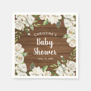 Serviette En Papier Fête Prénatale Fleurs Neutres Bois Rustique Sprink
