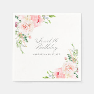 Serviette En Papier Fête Sweet 16 Élégante Pivoine Rose Personnalisée