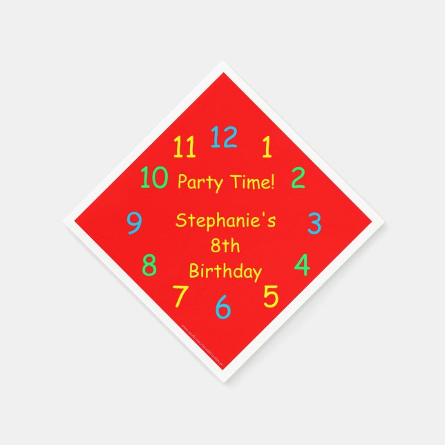 Serviette En Papier Fête Time Clock, 8e Birthday, nom, Red Paper (Coin)
