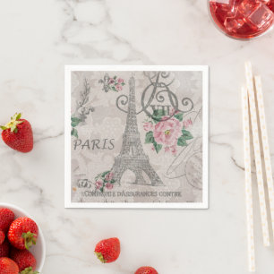 Serviette En Papier Fête Vintage Paris Tour Botanique Eiffel 