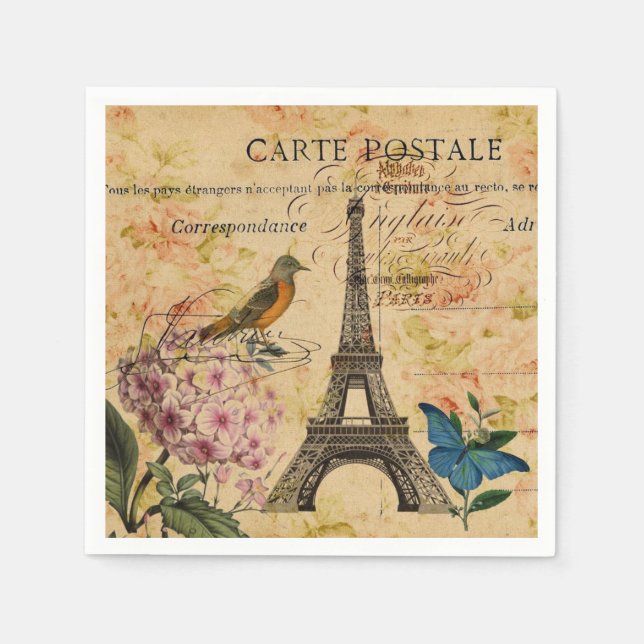Serviette En Papier Fête Vintage Paris Tour Eiffel Botanique Française (Devant)