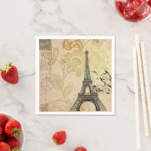 Serviette En Papier Fête Vintage Paris Tour Eiffel Botanique Française