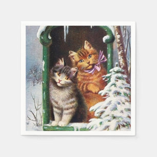 Serviette En Papier fêter vintage Noël chats Fête fériée