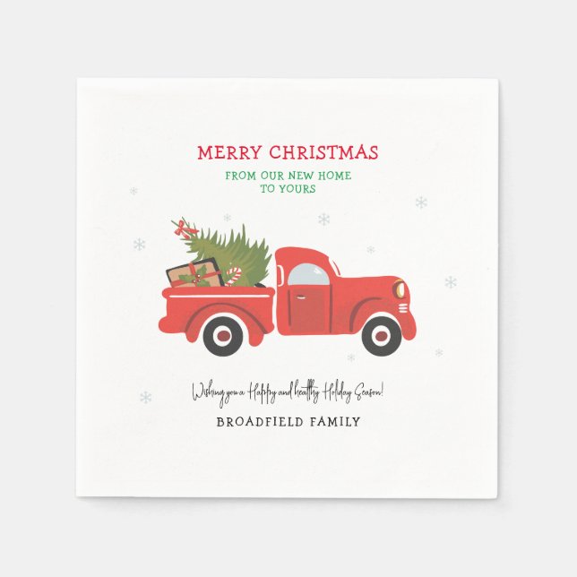 Serviette En Papier Fêtes de Noël Nom de famille Camion rouge Papier (Devant)