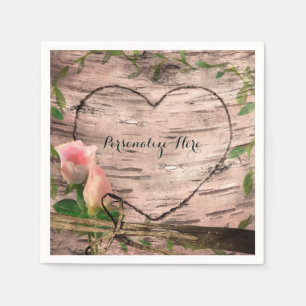 Serviette En Papier Fêtes personnalisées aux roses roses rustiques et 