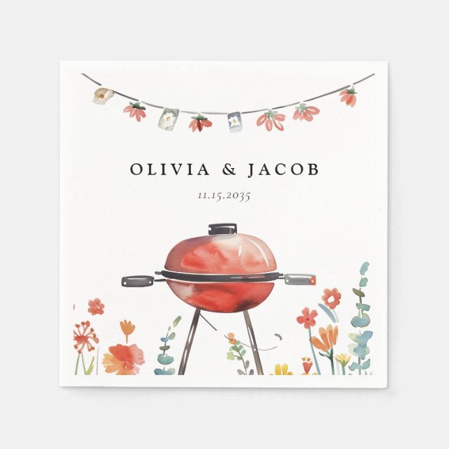 Serviette En Papier Fêtons avec BBQ Couples Douche (Devant)
