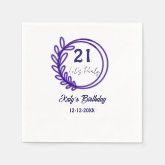 Serviette En Papier FÊTONS LES 21 ANS nom de naissance FLEUR RONDE VIO