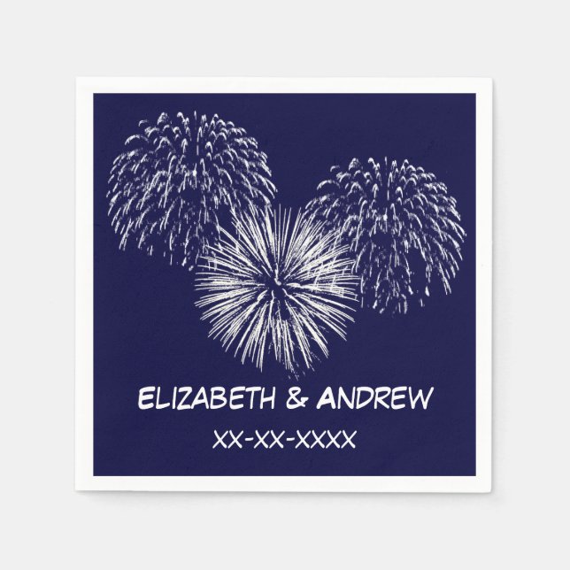 Serviette En Papier Feu d'artifice, Arrière - plan bleu marine, Nom Mo (Devant)