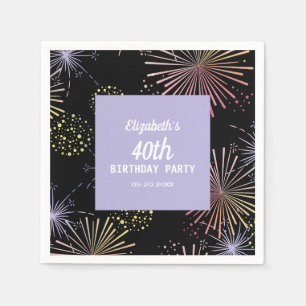 Serviette En Papier Feu d'artifice coloré moderne Noir Anniversaire