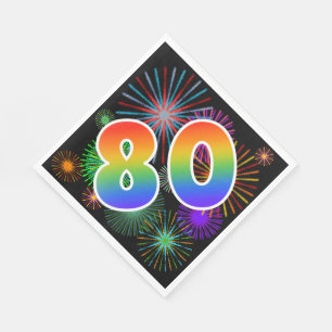 Serviette En Papier Feu d'artifice coloré + Motif arc-en-ciel "80" Num