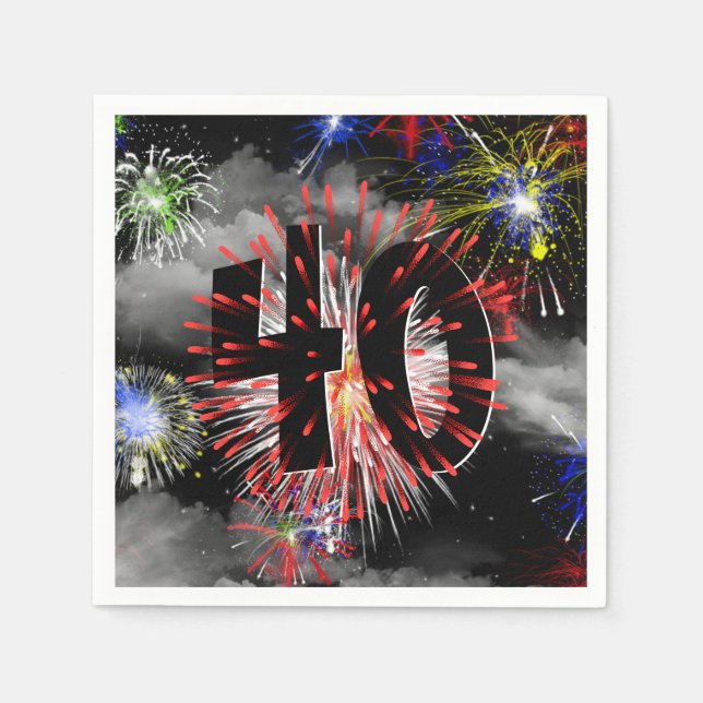 Serviette En Papier Feu d'artifice du 40e anniversaire dans les nuages (Devant)
