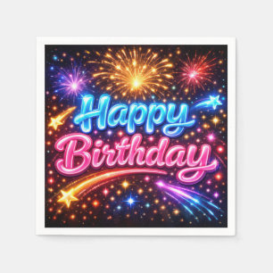 Serviette En Papier Feu d'artifice et étoiles pour joyeux anniversaire