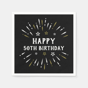 Serviette En Papier Feu d'artifice noir blanc or pour 50 ans
