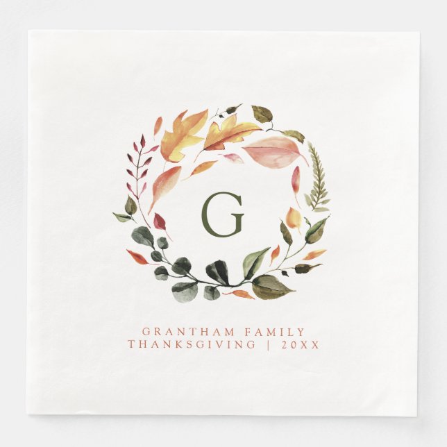 Serviette En Papier Feu d'automne Monogramme famille Thankgiving (Devant)