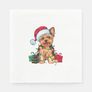 Serviette En Papier Feu de Noël Éclairage Santa Chapeau Yorkie Chien N