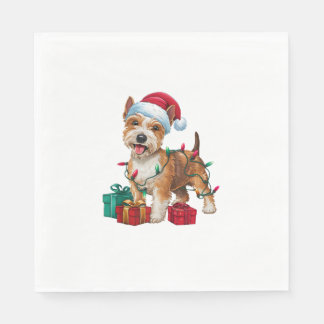 Serviette En Papier Feu de Noël Santa Hat Lakeland Terrier Chien Chris