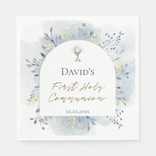 Serviette En Papier feuillage aquarelle Première Communion