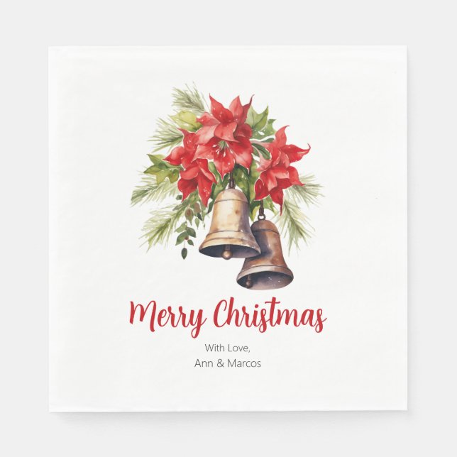Serviette En Papier Feuillage classique de Noël Poinsettia & Greenery (Devant)