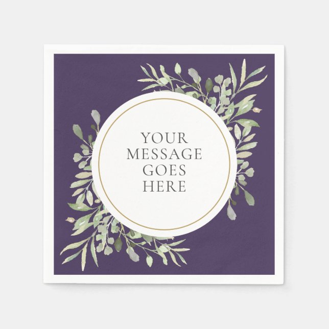 Serviette En Papier Feuillage de verdure d'eucalyptus Gold Violet (Devant)