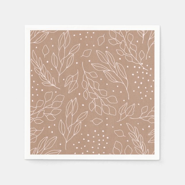 Serviette En Papier Feuillage rose et baies sur papier Kraft Napkin (Devant)