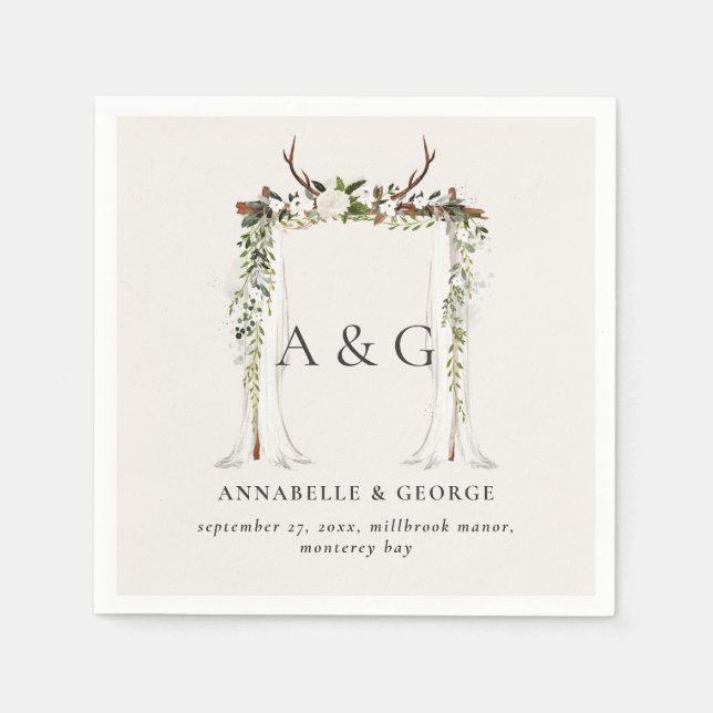 Serviette En Papier Feuillage rustique blanc mariage à baldaquin (Devant)