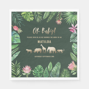 Serviette En Papier Feuillage tropical + animaux d'or baby shower