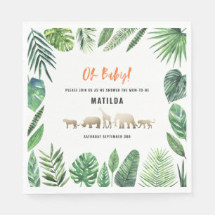 Serviette En Papier Feuillage tropical + animaux d'or baby shower