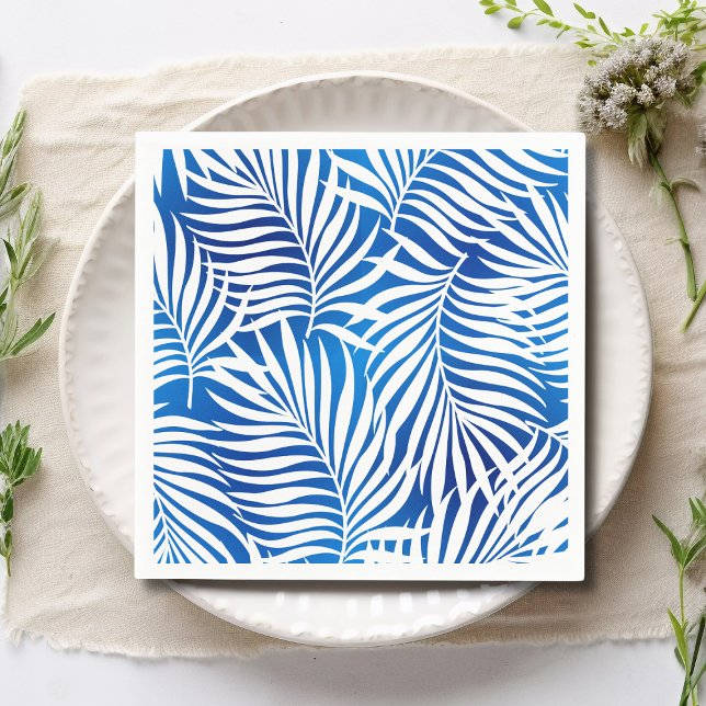 Serviette En Papier Feuillage Tropical Bleu Et Blanc | Floral (Créateur téléchargé)