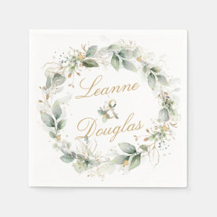 Serviette En Papier Feuillage vert et or Mariage de couronne