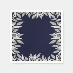 Serviette En Papier Feuille d'argent Botanique Glam bleu rose Mariage