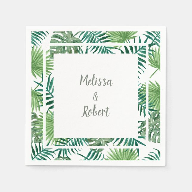 Serviette En Papier Feuille de aquarelle tropicale mariage mariée mari (Devant)