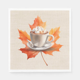 Serviette En Papier Feuille d'érable d'automne et cacao chaud