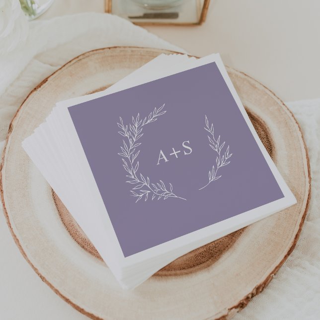 Serviette En Papier Feuille minimale | Lavender Monogrammes Mariage se (Créateur téléchargé)