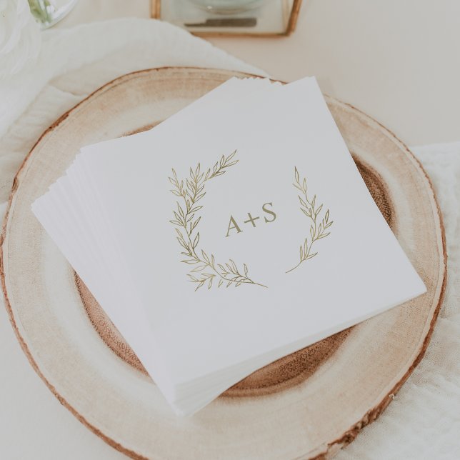 Serviette En Papier Feuille minimale | Mariage de monogramme d'or (Créateur téléchargé)