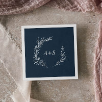 Feuille minimale | Mariage Monogramme bleu ardoise